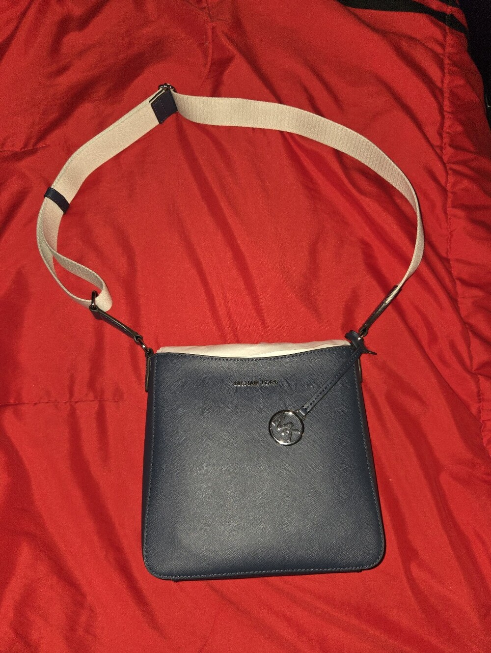 Michael Kors Navy and White Crossbody Messenger Bag